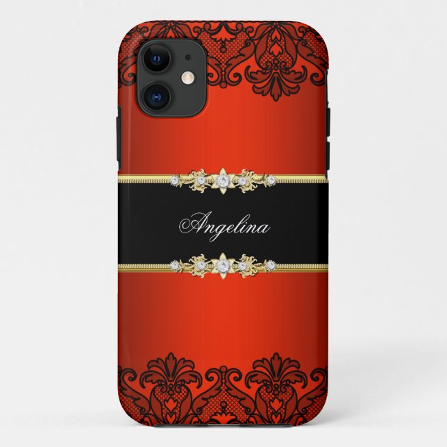 Elegant Classy Regal Red Lace Black Gold Case-Mate iPhone Case (Back)