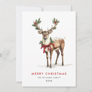 Elegant Classy Reindeer Merry Christmas Greeting Holiday Card