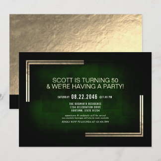 Elegant Classy Rich Green/Gold Birthday Party  Invitation