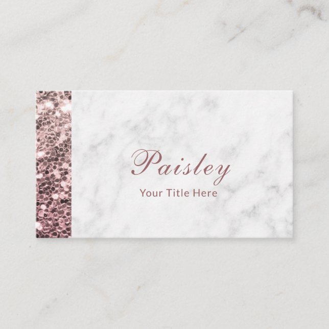 Elegant Classy Rose Gold Glitter on Marble Design Business Card (Front)