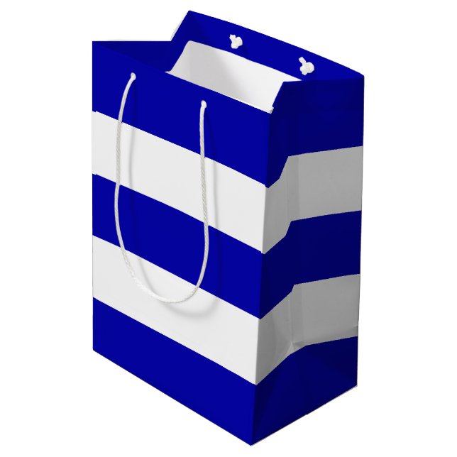 Elegant Classy Royal Blue White Stripes   Medium Gift Bag (Back Angled)