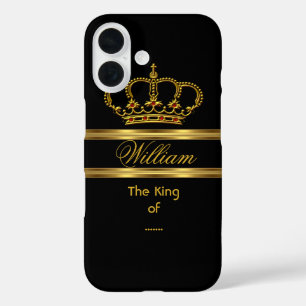 Elegant Classy Royal King Gold Black Crown 3 iPhone 16 Case