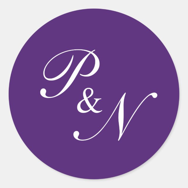 Elegant Classy Royal Purple Monogram Wedding Classic Round Sticker (Front)