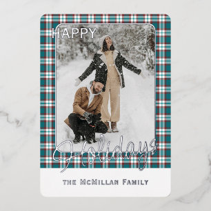 Elegant Classy Rustic Plaid Pattern Gold Foil Holiday Card