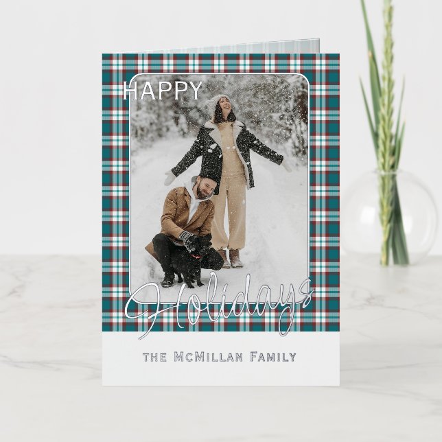 Elegant Classy Rustic Plaid Pattern Gold Foil Holiday Card (Front)