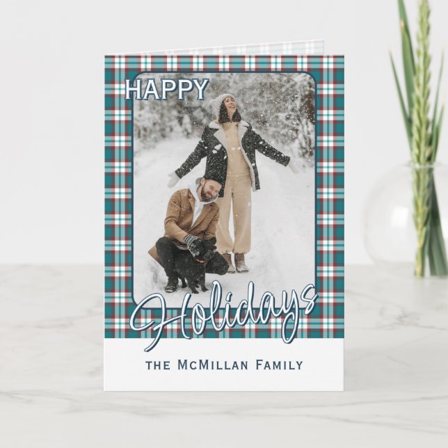 Elegant Classy Rustic Plaid Pattern Holiday Card (Front)