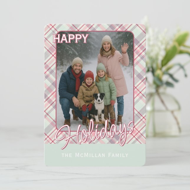 Elegant Classy Rustic Plaid Pattern Holiday Card (Standing Front)