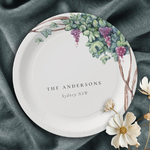 Elegant Classy Rustic Watercolor Grapevine Foliage Paper Plate