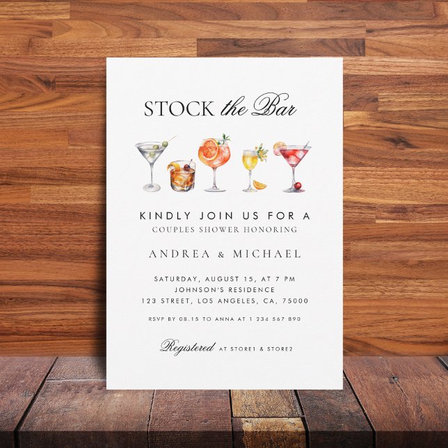 Elegant Classy Script Stock the Bar Couples Shower Invitation (Creator Uploaded)