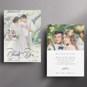Elegant Classy Script Wedding 2 Photo Thank You Card