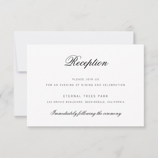 Elegant Classy Script Wedding Reception Card (Front)