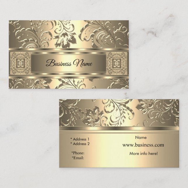 Elegant Classy Sepia Cream Damask Floral Business Card (Front/Back)
