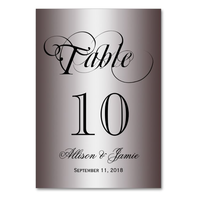 Elegant Classy Sheen Silver Wedding Table Number (Back)