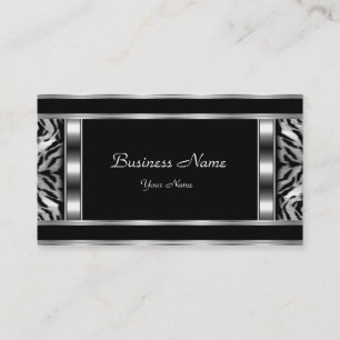 Elegant Classy Silver Black Leopard Business Card