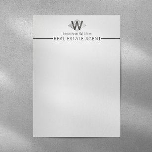 Elegant Classy Silver Black Personalized Monogram Letterhead