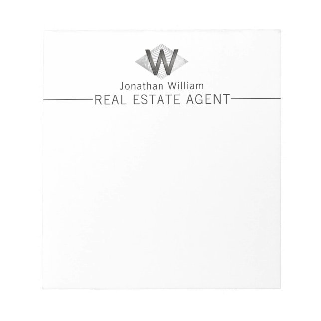  Elegant Classy Silver Black Personalized Monogram Notepad (Front)