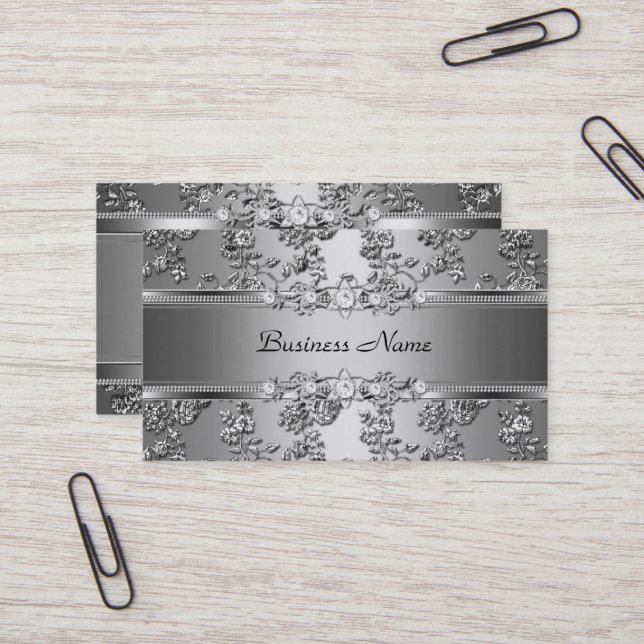 Elegant Classy Silver Embossed Diamond Image Business Card (Front/Back In Situ)