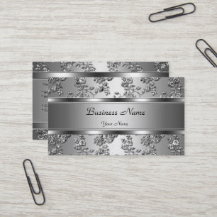 Elegant Classy Silver Embossed Floral Look Business Card