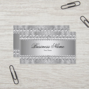 Elegant Classy Silver Grey Damask Lace Business Card