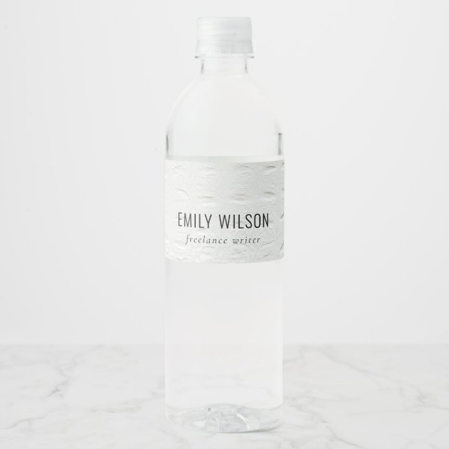 Elegant Classy Simple Ivory White Leather Texture Water Bottle Label (Front)