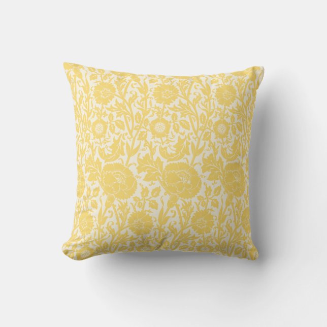 Elegant Classy Soft Yellow White Floral Pattern Throw Pillow (Front)
