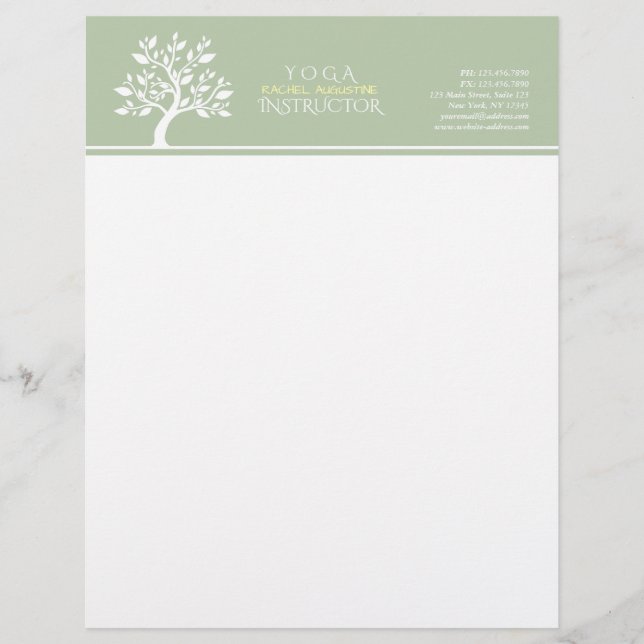 Elegant Classy Tree YOGA Studio Massage Therapy Letterhead (Front)