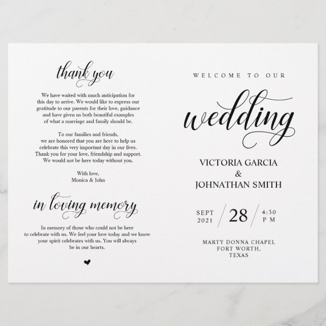 Elegant Classy Wedding Ceremony Foldable Program (Front)
