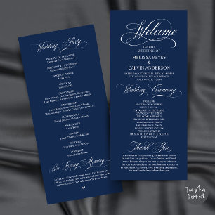 Elegant Classy Wedding Ceremony Order Navy Blue Program