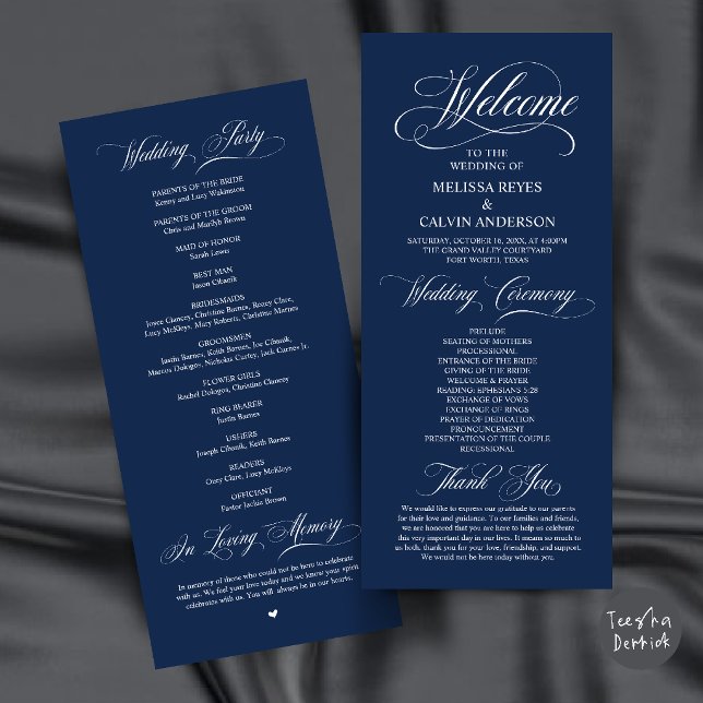 Elegant Classy Wedding Ceremony Order Navy Blue Program (Elegant Classy Wedding Ceremony Order Navy Blue Program Card)
