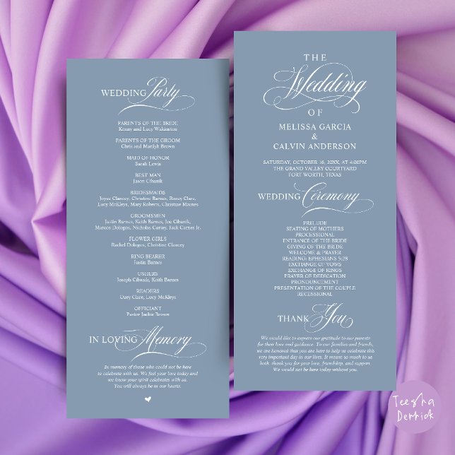 Elegant Classy Wedding Ceremony Order Program (Elegant Classy Wedding Ceremony Order Program Card in Dusty Blue)