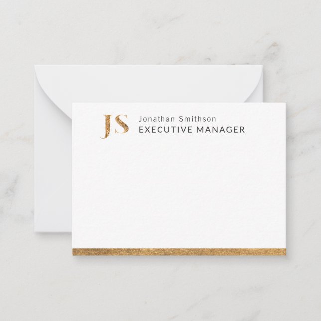 Elegant Classy White & Gold Personalized Monogram  Card (Front)