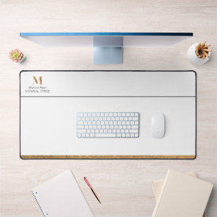 Elegant Classy White & Gold Personalized Monogram  Desk Mat