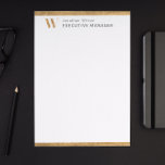 Elegant Classy White & Gold Personalized Monogram  Letterhead<br><div class="desc">Your monogrammed stationery are a beautifully personalized way to show off your style. These chic custom letterhead feature an elegant initial and name to personalize. To personalize the monogram with your own letter, please click on "Edit using design tool" and "crop". Move the cropped area to your letter. Then click...</div>