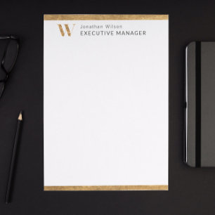Elegant Classy White & Gold Personalized Monogram Letterhead