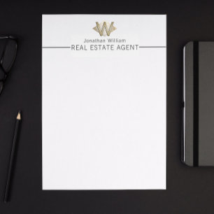 Elegant Classy White & Gold Personalized Monogram Letterhead