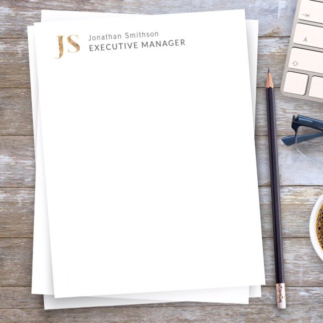 Elegant Classy White & Gold Personalized Monogram  Letterhead (Creator Uploaded)