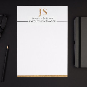 Elegant Classy White & Gold Personalized Monogram Letterhead
