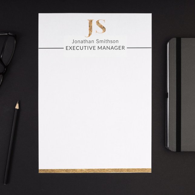 Elegant Classy White & Gold Personalized Monogram  Letterhead (Creator Uploaded)