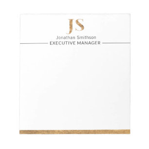 Elegant Classy White & Gold Personalized Monogram Notepad