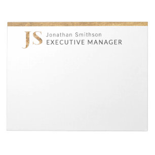 Elegant Classy White & Gold Personalized Monogram Notepad