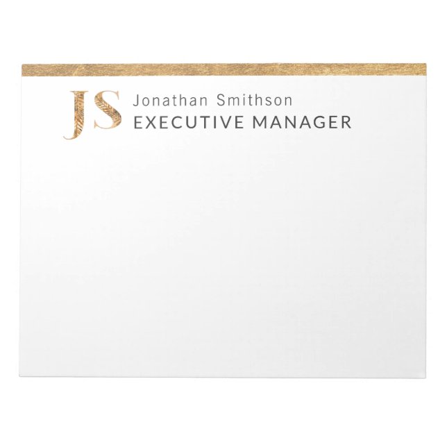 Elegant Classy White & Gold Personalized Monogram  Notepad (Front)