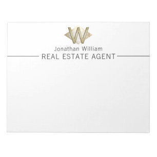 Elegant Classy White & Gold Personalized Monogram Notepad