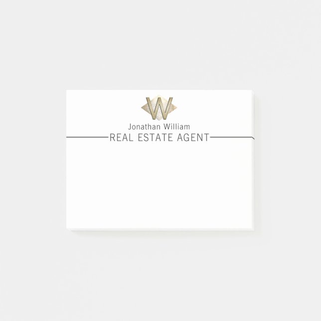 Elegant Classy White & Gold Personalized Monogram  Post-it Notes (Front)