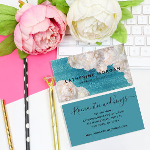 Elegant Classy White Peony Flowers Wedding Planner Business Card