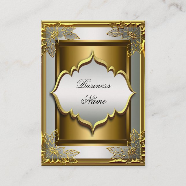 Elegant Classy Whte Black Old Gold Business Card (Front)
