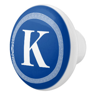 Élégant clé grecque méandre motif bleu bouton de t