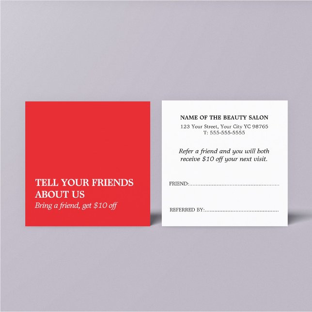 Elegant Clean Bold Red White Salon Referral Card (Creator Uploaded)