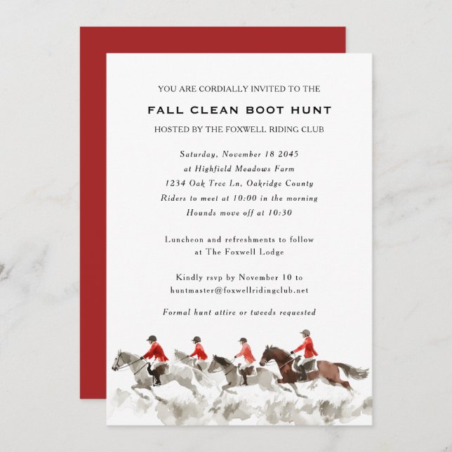 Elegant Clean Boot Hunt Fox Hunting Equestrian Invitation (Front/Back)
