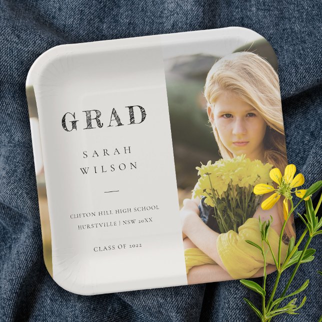 Elegant Clean Minimal Clean Photo Graduation Paper Plate (Creator Uploaded)