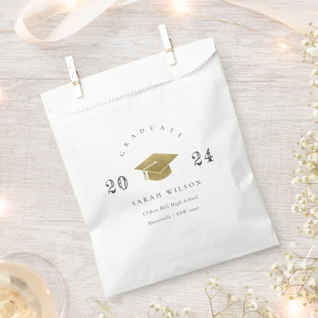Elegant Clean Minimal Simple Graduation Gold Foil Favour Bag (Clipped)